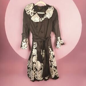 Jerry T Black White Taffeta Dress Jacket S Bell Sleeve Ruffle Bow Church Coat